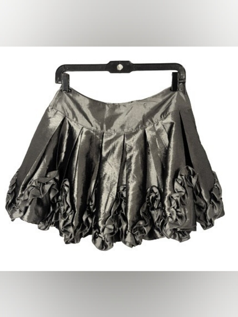 Vintage XXI Forever 21 Y2K Gunmetal Pewter Ruffle Mini Skirt Small - Picture 1 of 8